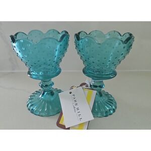 Park Hill Collection La Boheme Zoe‎ Pressed Glass Hobnell Candle Holders 2 New